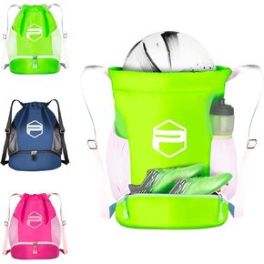 Soccer Ball Bags, Drawstring Basketball Backpack for Sport Training with Ball Shoe Dry and Wet Compartments(Pink)