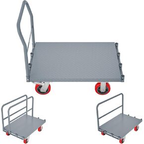 2-in-1 Steel Panel Truck, 2000 LBS Panel Dolly Cart with 6" Rubber Swivel Casters and 36" x 23" Deck, Heavy Duty Drywall Cart Lumber Cart Platform Truck Flat Cart with 1 Front and 2 Side Handrails