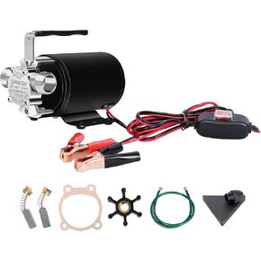 12 Volt 330 GPH Utility Transfer Pump - Portable Water Pump with suction hose kit, for Efficient Water Removal in Aquariums, Pools, RVs, and More