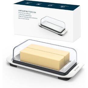 KITCHENDAO Large Airtight Butter Dish with Lid for Countertop and Fridge, Butter Keeper, Plastic Butter Holder Tray for 2 Sticks East Coast/West Coast/European Style/ Kerrygold Butter/ Cream Cheese