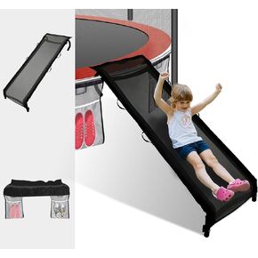 Eurmax USA Universal Easy-to-Assemble Trampoline Slide Ladder, Heavy Duty Steel Trampoline Accessory Slide for Kids Climb Up&Slide Down/Black with Shoes Pocket