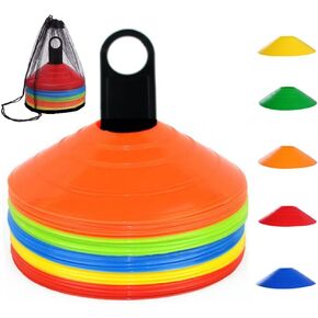 Soccer Cones (50 Pcs), Disc Cone Agility Training Sports Cone Plastic with Carry Bag & Holder for Kids Football Basketball Drills Field Markers, (5 Colors)