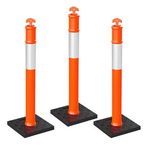 [3 Pack] HiGiant 45 Inches Traffic Delineator Posts with 10 Lbs Weighted Rubber Base,Orange Safety Post Cones with Reflective Band for Parking Lot, Construction Work
