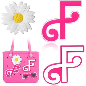 Mtiy rain 3pcs Charms for Bogg Bag Accessories,Pink Letter and Flower Charms Compatible with Bogg Bag, Accessories Charms for Simple Modern Beach Bag (K)