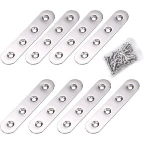 Sumnacon 8 Pcs Stainless Steel Flat Plates - 6 Inch Heavy Duty Mending Plate Straight Corner Brace Brackets Connector Furniture Repair Fixing Joint with Screws, Black