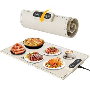 Negative ion Food Warming Mat with Adjustable Temperature,Foldable Electric Warming Tray for Parties Features 3 Modes & Fast Heating,Roll Up Food Warmer for Parties,Shabbat,Christmas （White）