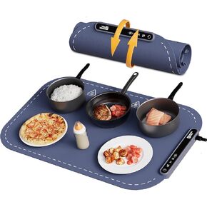 Magic Mill Food Warming Mat - Electric Warming Tray, 3 Temperature Levels, 10s Fast Heating Silicone Surface, Rollup Buffet Heat Pad, Non-Slip Feet Protect Countertops, Ideal for Parties, Home, Travel