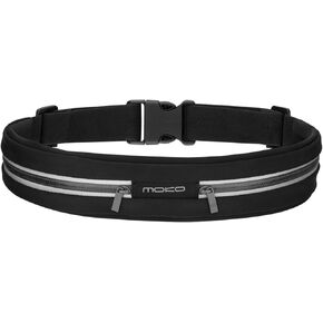 MoKo Sports Running Belt,Outdoor Dual Pouch Sweatproof Reflective Slim Waist Pack,Fitness Workout Belt Fanny Pack Compatible with iPhone 11/11 Pro Max/X/Xr/Xs Max/8/7, Galaxy Note 10/10 Plus, S20/S10