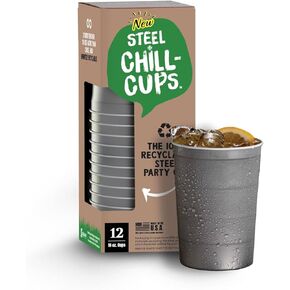 16 oz. Party Cups, Perfect for Cold Drinks, Sturdy & Durable, Disposable and 100% Recyclable, Made in USA, Red, 12 Count