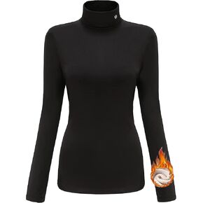 SSLR-Thermal-Shirts for-Women-Turtleneck Long Sleeve Tops Fleece Lined Winter Slim Fitted Mock Neck Base Layer