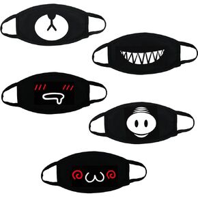5-Pack Black dust-proof cotton mask,Super Cute Fashion Face Mask Anti-Dust Mask for Boys and Girls