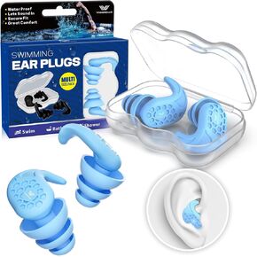 Swimming Ear Plugs, VIGOROAD 2 Pairs Waterproof Ultra Comfy Reusable Silicone Swimming earplugs for Swimmers, Shower, Bathing, Surfing, Pool and Other Water Sports(Adults, Teens & Kids 9+)
