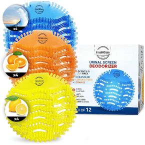Urinal Screen Deodorizer - (12 Pack) Anti-Splash Urinal Cakes - Odor Protection Urinal Screens - Long-Lasting Urinal Deodorizers for Bathrooms in Offices, Schools and Stadiums - Free Gloves Included