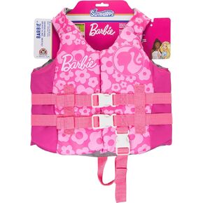 SwimWays Barbie Swim Trainer Life Jacket, US Coast Guard Approved Life Vest Kids Swim Vest, Pool Floats & Life Jackets for Kids 33-55 lbs