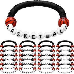 24 Pcs Basketball Bracelets Basketball Party Favors Charm Basketball Bracelet Stackable Clay Beaded Bracelets for Basketball Senior Night Gifts Teens Team Basketball Party Decoration