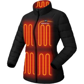 Venustas Women's Recycled Heated Down Jacket with Battery Pack, Lightweight Electric Puffer Coat, 90% Down Heated Clothing