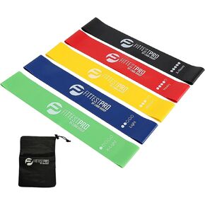 Fittest Pro by Limm Resistance Loop Exercise Bands with Instruction Guide and Carry Bag, Set of 5