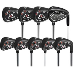 MAZEL Men Golf Iron Set (9PCS) Including 3,4,5,6,7,8,9,Pitching Wedge,Sand Wedge with Steel Shafts for Right Handed Golfers (Right Hand, 3-SW (9PCS),Black)