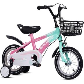 Kids Bike, 12 14 Inch Bicycle for Kids, Toddler Bike with Training Wheels and Basket, BMX Style Bike for 2-7 Years Old Boys Girls,Adjustable Height, Dual Brake Design