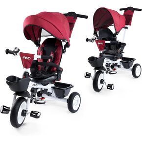JMMD Baby Trike, 6-in-1 Kids Tricycle with Adjustable Push Handle, Removable Canopy, Safety Harness for 18 Months - 5 Year Old, Pink