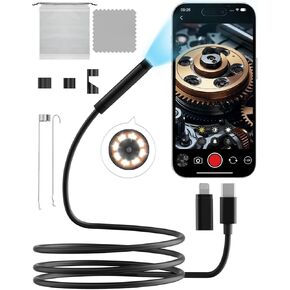 Endoscope Camera with Light,1920P HD Endoscope with 5.9ft Semi-Rigid Snake Camera,Endoscope Camera with 8 Adjustable LED Lights,7.9mm IP67 Waterproof Inspection Camera for iOS