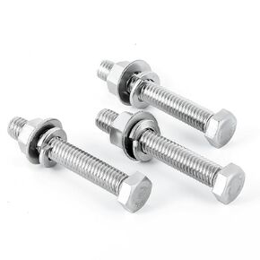 (10Set) 1/4-20 x 1/2" Complete Set Hex Head Screw Bolts,Nuts,Fender Flat washers,Split Lock Washers,Fully Threaded, Stainless Steel 18-8（304）, Bright Finish.