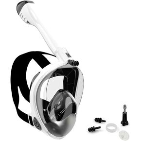 Full Face Snorkel Mask, Diving Mask for Kids and Adults,180° Panoramic View Snorkel Mask with Camera Mount, Safe Breathing, Anti-Leak&Anti-Fog