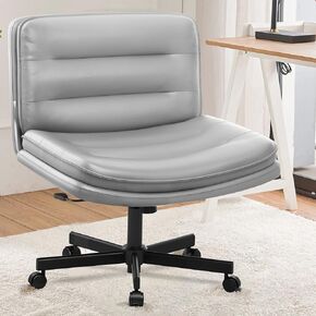 GTRACING Criss Cross Chair with Wheels, Comfy Desk Chair for Vanity Makeup, PU Leather Cross Legged Office Chair, Large Seat & Back Support, Height Adjustable Computer Chair for Home (Black)
