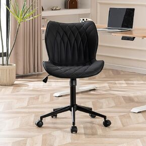 YOUNUOKE Armless Desk Chair Comfy Office Chair with Wheels Home Ergonomic Task Chair Adjustable Computer Chairs Modern Faux Leather Swivel Chair Upholstered Makeup Vanity Chair with Back(Pink)