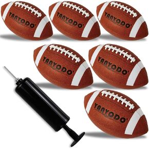 6 Pack Football Size 9 Official Sized Ball with Textured Grip for Youth High School&College Practice, Match and Scrimmage Play Indoors & Outdoors All Weather Use with Pump(Brown)