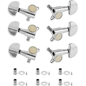 QWORK 6-Pack Guitar Tuning Pegs - Universal 3L+3R Machine Heads Knobs Tuning Keys for Acoustic and Electric Guitars - High Quality Zinc Alloy Metal Tuners with Installation Accessories