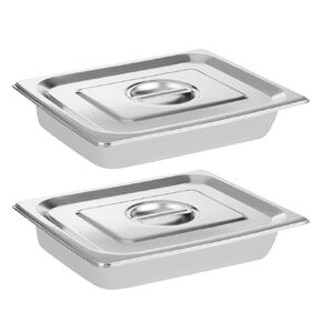 LANIAKEA 2PCS Hotel Pans with Lids Stainless Steel Steam Table Pan Restaurant Supplies 1/2 Size x 2.5 inch Deep Stainless Steam Table Pans, Hotel Pan Trays for Food