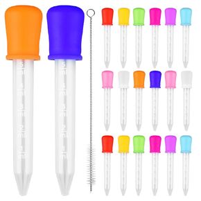 21Pack 5ml Liquid Droppers with a Clean Brush,Clear Silicone and Plastic Pipettes Eye Dropper with Bulb Tip,Unbreakable Silicone Dropping Pipettes for Kids Candy Molds(10 Colors)