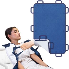 Bed Positioning Pad with Reinforced 10-Handles 31" x 47" Lifting Turning Patient Sheet，Lifting & Sliding,Hospital Quality，Washable, Waterproof, Reusable Pads， Transfer Blanket for Caregiver,Navy Blue