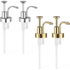 4 Pieces Coffee Syrup Pump, Skinny Syrup Pumps Fit Coffee Syrup Dispenser with 1.3" Dia, Bottle Pumps for Flavored Syrups Multiple Types of Bottles (Gold & Silver)