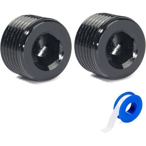 1/4 NPT Male Thread Allen Head Socket Pipe Plug Fitting Aluminum Black（2pcs）