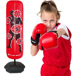 Punching Bag with Boxing Gloves for Boys Girls Ages 3 4 5 6 7 8 9 10 11 12 Years Old, Inflatable Bounce-Back Boxing Gifts