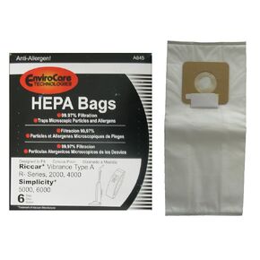 EnviroCare Replacement Designed To Fit Riccar Vibrance Simplicity 5000, 6000 Type A Hepa Bags, 6 Pack