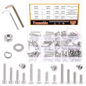 Tanstic 242Pcs M8 Hex Socket Head Cap Machine Screws Flat Head Socket Cap Screws Button Head Socket Cap Screws for Industrial Machinery
