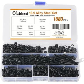 420 Pcs M5 x 8/12/16/20/25/30mm 10.9 Grade Alloy Steel Button Head Socket Cap Screws Bolts with M5 Nuts, M5 Washers and 1 Pcs Hex Key Wrenches Assortment Kit in Kuwait