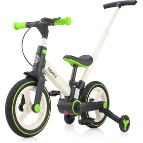 Balance Bike with Push Handle for Kids 1-3 Years, 6 in 1 Foldable Push Bike with Training Wheels & Pedals, Balance Bike for Boys and Girls with Brakes & Kickstand, Black
