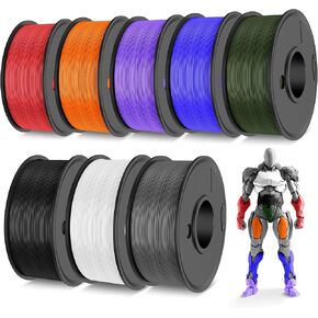 PETG Filament 1.75mm, 3D Printer Filament Bundle, 250g/Spool, 8 Rolls, Black + Gray + White + Olive Green + Blue + Orange + Red + Purple