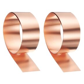 HARFINGTON 2pcs Copper Sheet Roll 0.1mm Thick Copper Flashing 99.95% Pure Copper Strip Waterproof Metal Foil Plate for Building Electronics DIY (1.6" Width x 3.28ft)