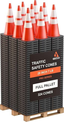 GECCO ™ (4 Pack) 28 Inch 7 Lb Heavy Duty Orange Traffic Cones Set | Durable Safety Cones, Orange Cones, Parking Cones, Construction Cones, Road Cones | PVC Plastic & Black Base - [PRO Series] in Saudi Arabia