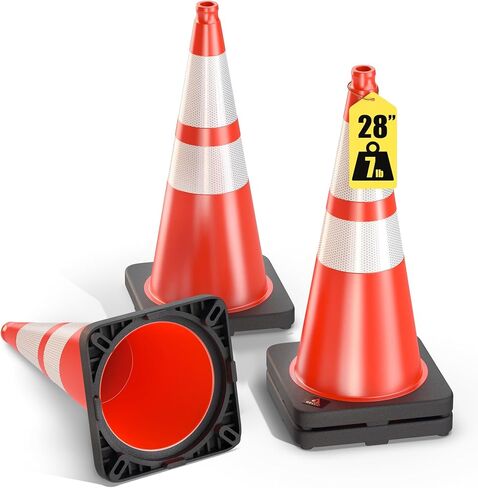 GECCO ™ (4 Pack) 28 Inch 7 Lb Heavy Duty Orange Traffic Cones Set | Durable Safety Cones, Orange Cones, Parking Cones, Construction Cones, Road Cones | PVC Plastic & Black Base - [PRO Series] in Saudi Arabia