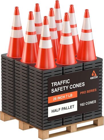 GECCO ™ (4 Pack) 28 Inch 7 Lb Heavy Duty Orange Traffic Cones Set | Durable Safety Cones, Orange Cones, Parking Cones, Construction Cones, Road Cones | PVC Plastic & Black Base - [PRO Series] in Saudi Arabia