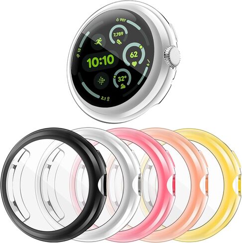 RICHONE [5Pack] Compatible with Google Pixel Watch 3 (45mm) Screen Protector Cases High Sensitivity Lightweight Anti-Fall Face Covers Google Smart Watch Accessories for Women Men (Pixel 3 Watch 45MM) in Kuwait
