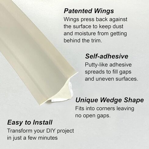 InstaTrim New & Improved Caulk Trim -10ft Ivory 3/4" Wide Caulk Tape - Adhesive Trim with Many Uses Including Caulking for Bathroom, Sinks, and Windows - Made in USA in Saudi Arabia