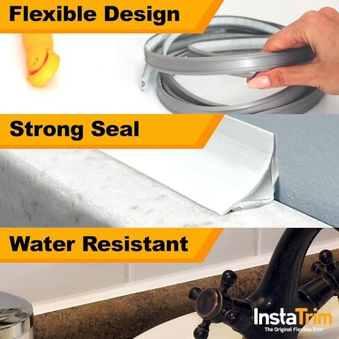 InstaTrim New & Improved Caulk Trim -10ft Ivory 3/4" Wide Caulk Tape - Adhesive Trim with Many Uses Including Caulking for Bathroom, Sinks, and Windows - Made in USA in Saudi Arabia