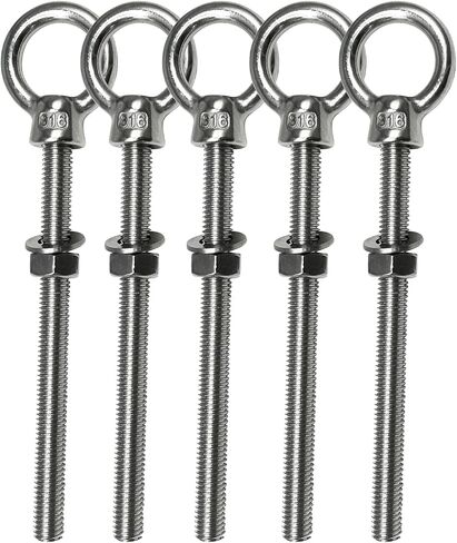 Eye Bolts, 2pack 1/2" x 5-1/8" Heavy Duty Shoulder Lifting Ring Threaded Eyebolts with Nuts Washers 316 Stainless Steel Marine Grade Eyebolt in Kuwait